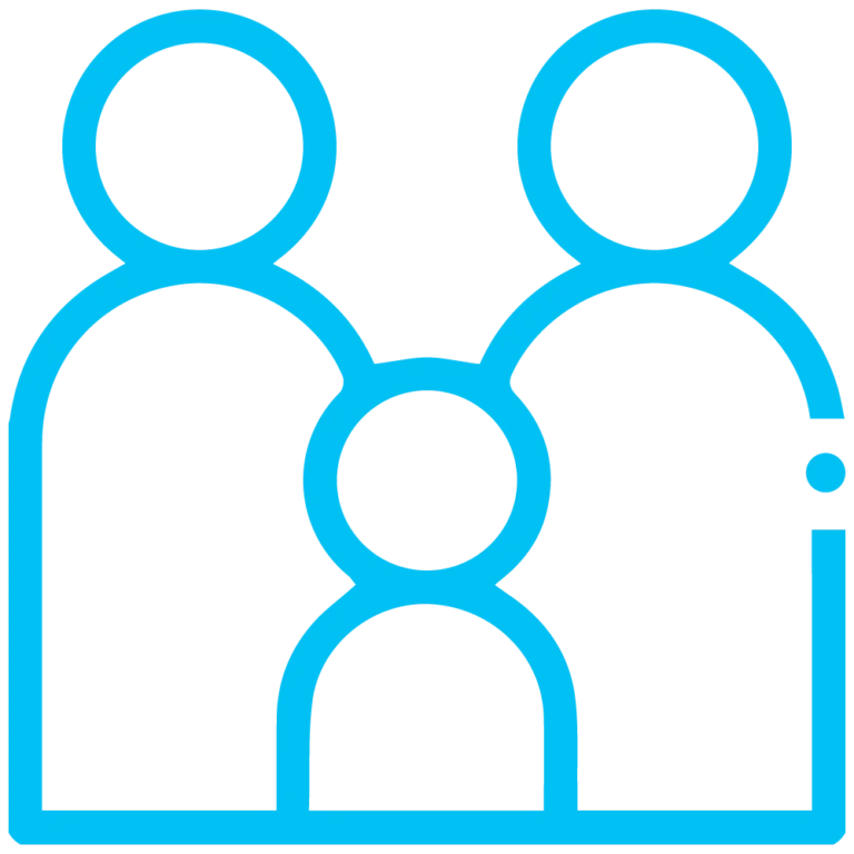 Symbolische Darstellung einer Familie mit Eltern und Kind, die Zusammenhalt und Unterstützung symbolisiert.