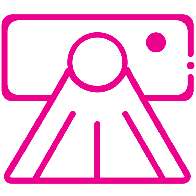 Symbol für digitale Technologien mit einem Kamera-Icon und einem Linienmuster, das eine Straßenansicht darstellt.