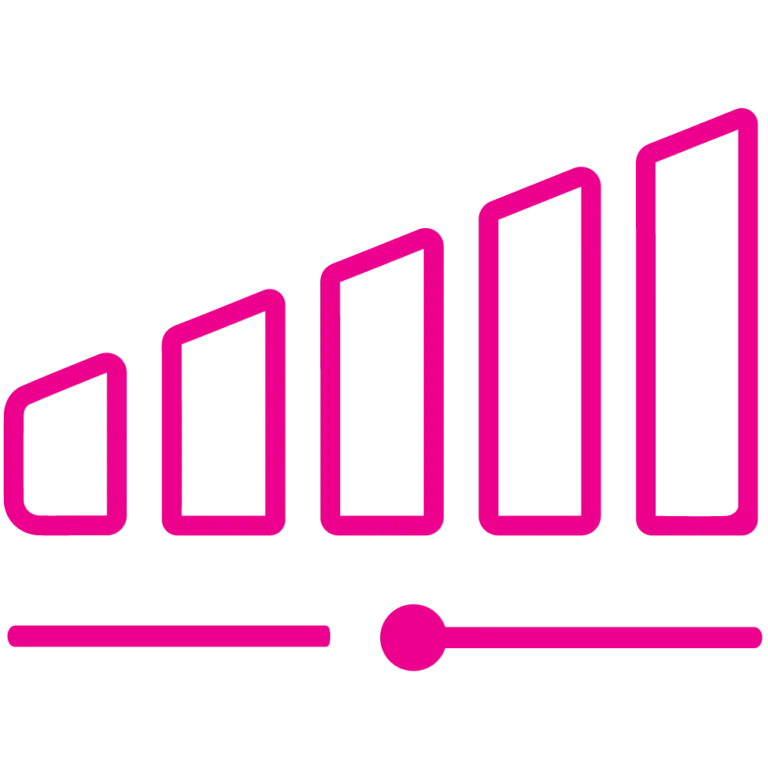Grafik mit steigenden Balkendiagrammen in Pink, symbolisiert Wachstum und Fortschritt im Geschäft.