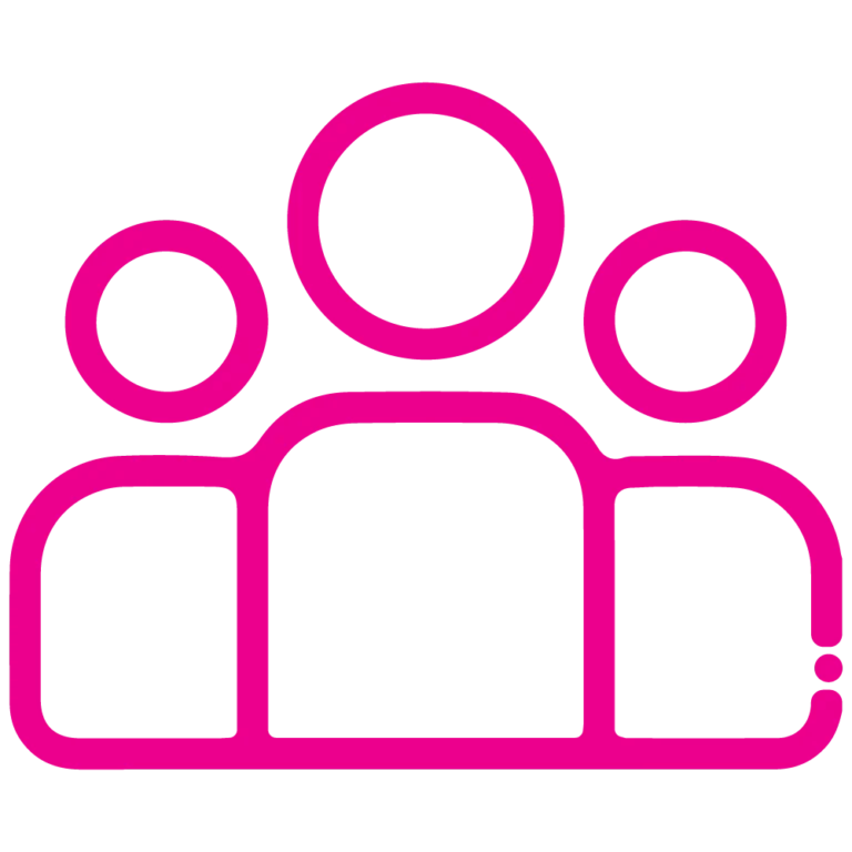Symbol eines Gesundheitsnetzwerks mit mehreren Personen und einem Pluszeichen, das Zusammenarbeit und Unterstützung darstellt.