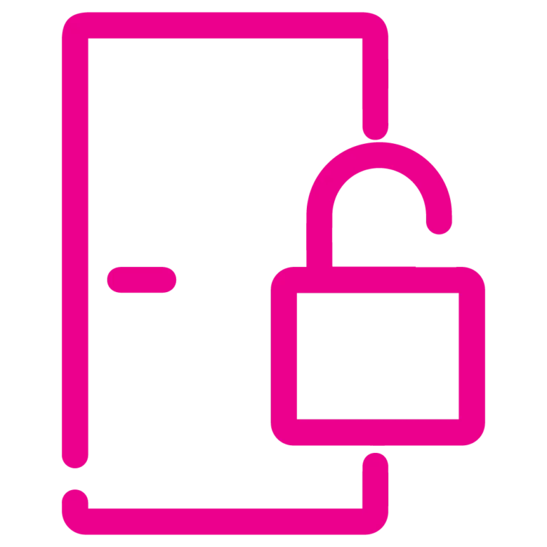 Symbol für digitale Sicherheit mit einem Schloss und einer geschützten Tür, die Datenschutz und Zugriffsschutz darstellen.