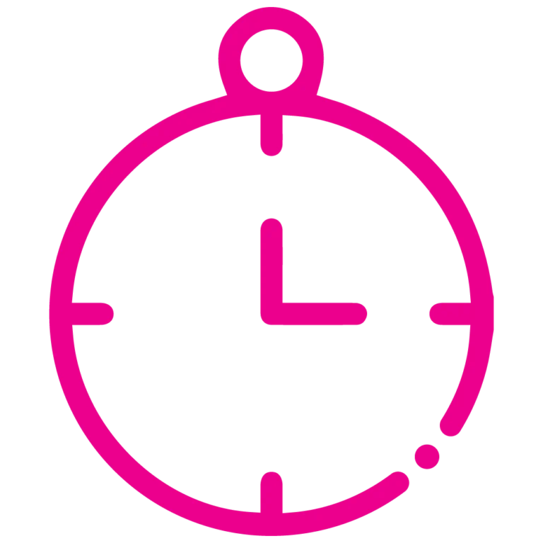 Pinkfarbige Uhr mit Zeigern, die die Zeit anzeigt. Ideal für Zeitmanagement und Planung.