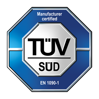 TÜV SÜD Zertifikat für Hersteller, EN 1090-1, symbolisiert Qualität und Sicherheitsstandards in der Produktion.