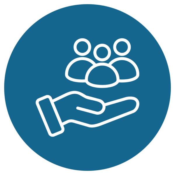 Symbol einer Hand, die Menschen repräsentiert, steht für Unterstützung und Gemeinschaft. Ideal für soziale Dienste.