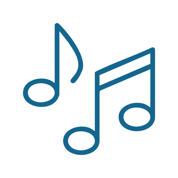 Zwei stilisierte Musiknoten in Blau, symbolisieren Kreativität und musikalischen Ausdruck. Ideal für Musikprojekte.