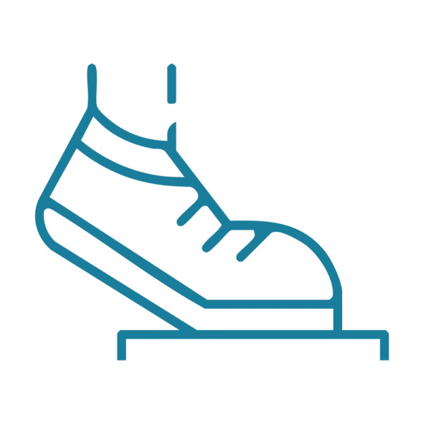 Footwear-Illustration mit einem Fuß in einem sportlichen Schuh, der auf einen Boden tritt. Ideal für Sport- und Fitnessinhalte.