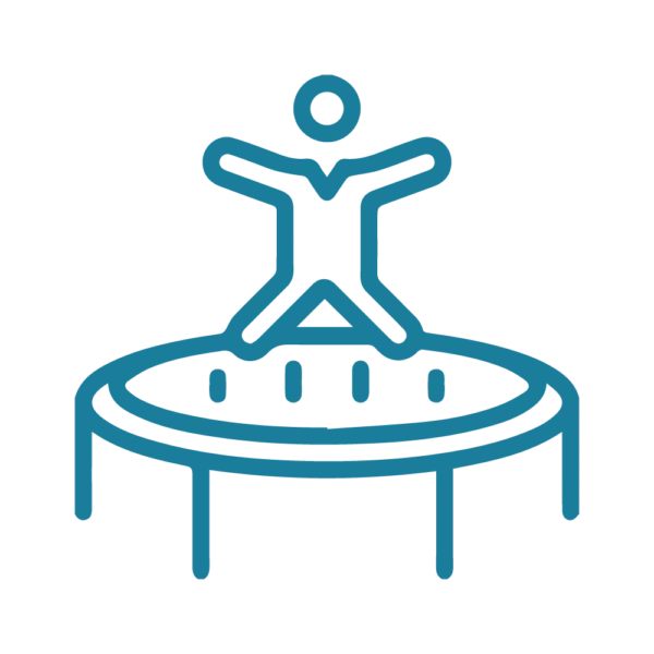 Ein stilisiertes Bild eines Kindes, das auf einem Trampolin springt. Spaß und Bewegung für Kinder im Freien.