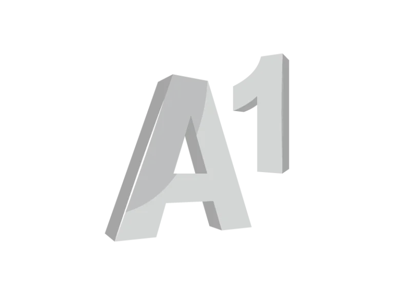 3D-Textgrafik mit der Aufschrift "A1" in Grautönen, geeignet für moderne Designs und Branding.