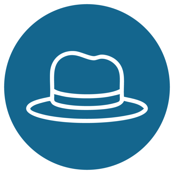 Symbol eines Hutes auf blauem Hintergrund, ideal für Mode- oder Lifestyle-Themen. Verwendung in Grafiken oder Logos.